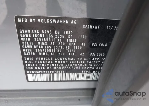 2022 Volkswagen Id.4 Pro S z USA, uszkodzony, nr VIN WVGTMPE22NP073661